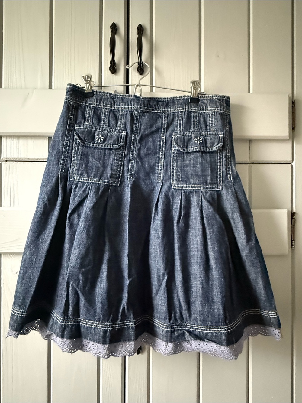 Kikit jeans Denim A-Line Skirt with Eyelet Hem - Blue